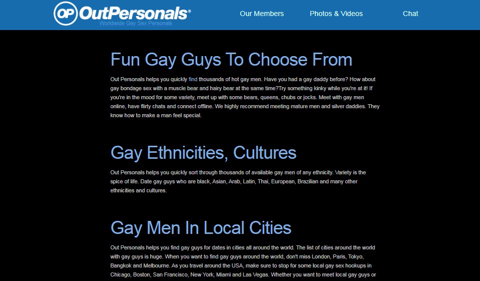 OutPersonals Interface mobilversjon