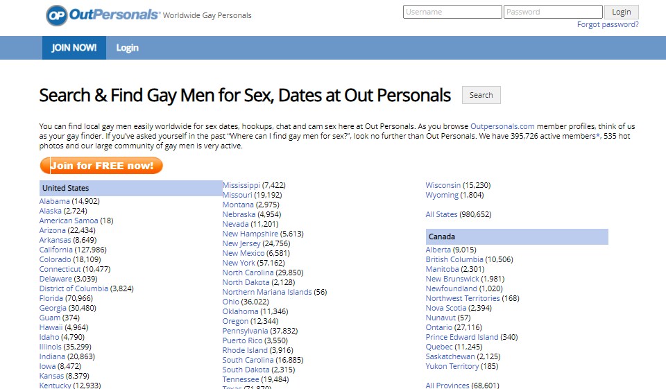 OutPersonals Interface Filtersearch