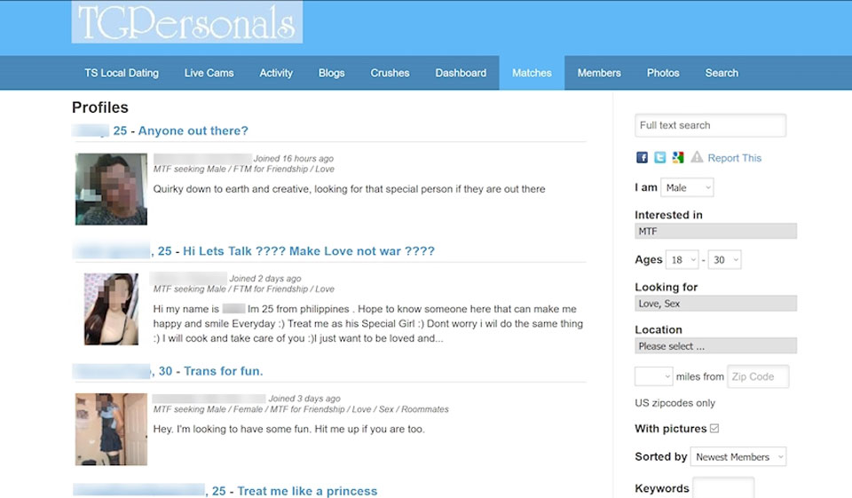TGPersonals Mobile Version