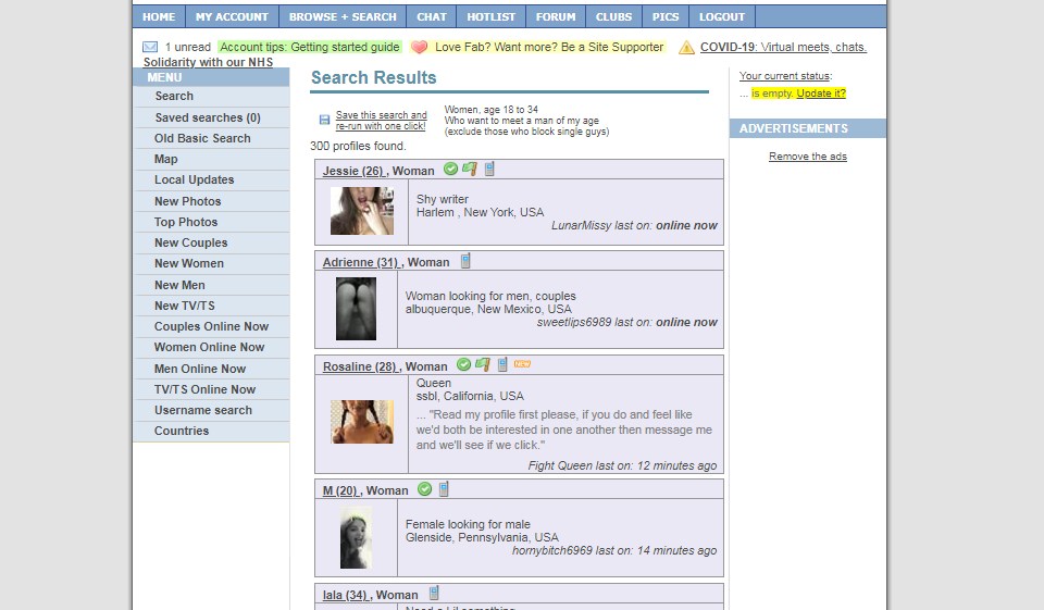 Cuardach Comhpháirtí FabSwingers