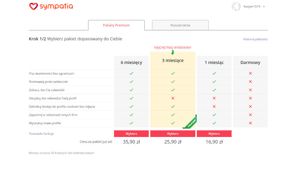 Ile kosztuje randka na Sympatia.pl
